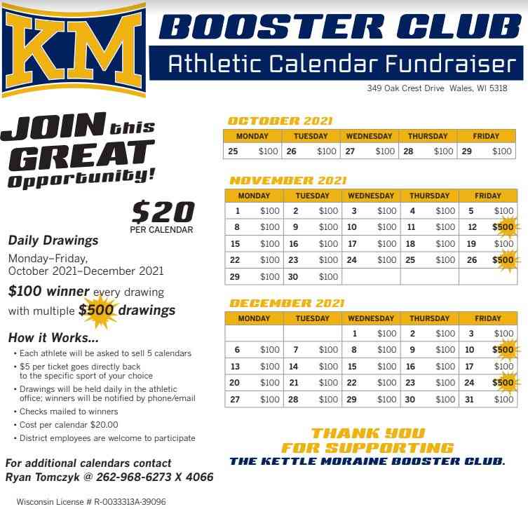 KM Athletic Booster Club Calendar Raffle 2021 Image