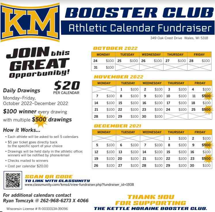 KM Athletic Booster Club Calendar Raffle 2022 Image