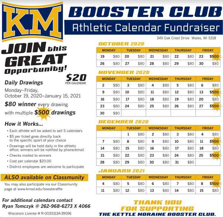 KM Athletic Booster Club Calendar Raffle Image