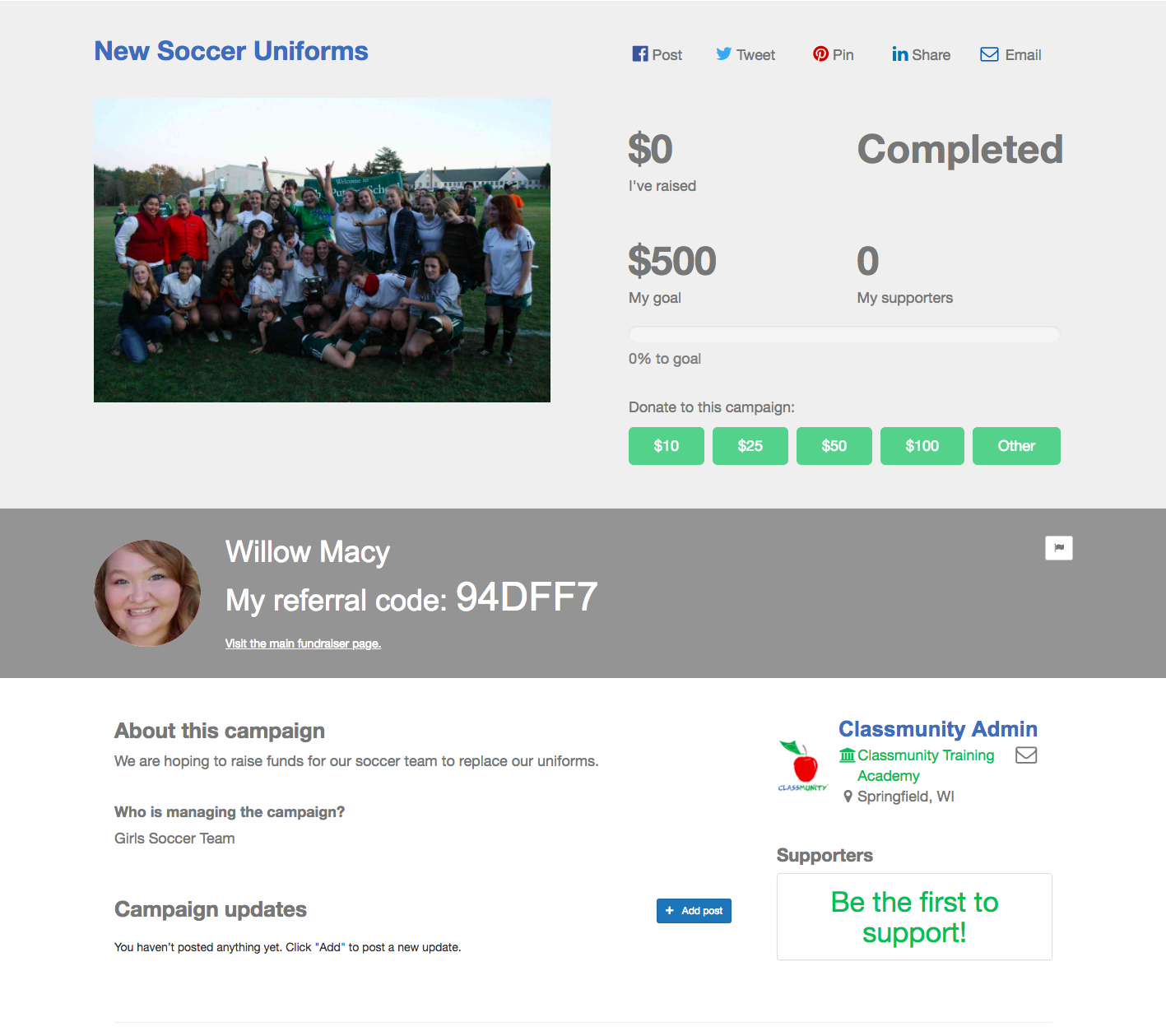 Community Promotion Screen Promoter Pages | Classmunity